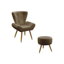 Kit Poltrona Decorativa Polaris e Puff Solar Sued Capuccino Aradecor