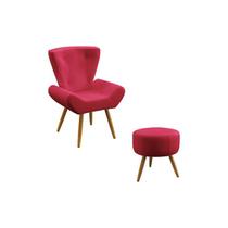 Kit Poltrona Decorativa Polaris e Puff Solar Suede Vermelho Aradecor