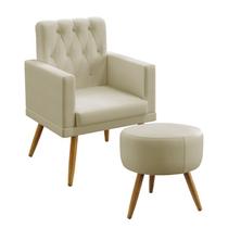 Kit Poltrona Decorativa Vega Com Rodapé E Botões Capitonê e Puff Solar Sued Bege Aradecor Kit Poltrona Decorativa Vega Com Rodapé E Botões Capitonê e Puff Solar Sued Bege Aradecor