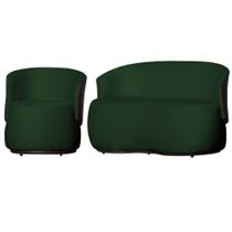 Kit Poltrona e 1 Namoradeira Orgânica Decorativa Beatriz Veludo Verde/PU Marrom - Montanaris Decor