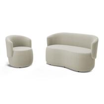 Kit Poltrona e Namoradeira Aisha Orgânica Bouclê Bege - Desk Design