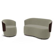 Kit Poltrona e Namoradeira Aisha Orgânica Composê Sintético Marrom com Suede Bege - Abmaza