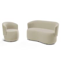 Kit Poltrona e Namoradeira Aisha Orgânica Suede Bege Claro - Desk Design Kit Poltrona e Namoradeira Aisha Orgânica Suede Bege Claro - Desk Design