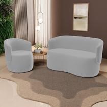 Kit Poltrona e Namoradeira Aisha Orgânica Veludo Cinza Claro - Desk Design