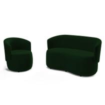 Kit Poltrona E Namoradeira Aisha Orgânica Veludo Verde Escuro - Abmaza Kit Poltrona E Namoradeira Aisha Orgânica Veludo Verde Escuro - Abmaza