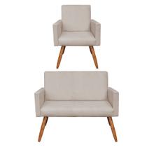 Kit Poltrona e Namoradeira Nina Suede Bege Pés Palito Castanho - Pallazio Kit Poltrona e Namoradeira Nina Suede Bege Pés Palito Castanho - Pallazio