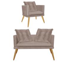 Kit Poltrona e Namoradeira Sofá Lucia Confort Com Almofada Sala Recepção Escritório Consultório Pé Rústico Suede Bege - KDAcanto Móveis Kit Poltrona e Namoradeira Sofá Lucia Confort Com Almofada Sala Recepção Escritório Consultório Pé Rústico Suede Bege - KDAcanto Móveis