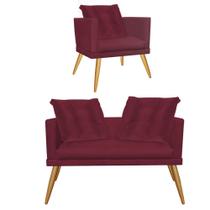 Kit Poltrona e Namoradeira Sofá Milena Confort Com Almofada Sala Recepção Escritório Consultório Pé Caramelo Suede Bordô - DAMAFFÊ MÓVEIS Kit Poltrona e Namoradeira Sofá Milena Confort Com Almofada Sala Recepção Escritório Consultório Pé Caramelo Suede Bordô - DAMAFFÊ MÓVEIS