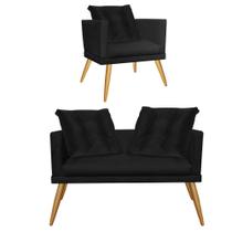 Kit Poltrona e Namoradeira Sofá Milena Confort Com Almofada Sala Recepção Escritório Consultório Pé Rústico Suede Preto - DAMAFFÊ MÓVEIS Kit Poltrona e Namoradeira Sofá Milena Confort Com Almofada Sala Recepção Escritório Consultório Pé Rústico Suede Preto - DAMAFFÊ MÓVEIS