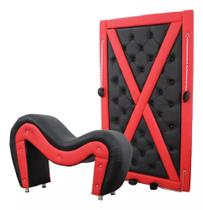 Kit Poltrona e Painel Exótico PRETO & VERMELHO Tapeçaria Parrilha - Decoração Quarto