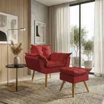 Kit Poltrona e Puff Alice Decorativa Confortável Para Sala Recepção Manicure Quarto Consultório Tecido Suede