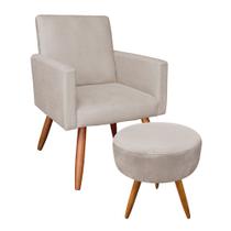 Kit Poltrona e Puff Banqueta Redonda Nina Suede Pés Palito Castanho - Pallazio
