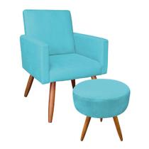 Kit Poltrona e Puff Banqueta Redonda Nina Suede Pés Palito Castanho - Pallazio