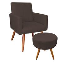 Kit Poltrona e Puff Banqueta Redonda Nina Veludo Marrom Pés Palito Castanho - Pallazio