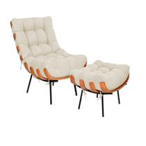 Kit Poltrona e Puff Costela Linho Bege - Belliv Decor