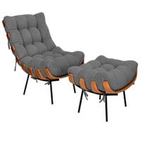 Kit Poltrona e Puff Costela Pés Fixo Linho Chumbo - Doce Sonho Móveis