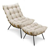 Kit Poltrona e Puff Costela Suede Base Metal Drossi Bege Kit Poltrona e Puff Costela Suede Base Metal Drossi Bege