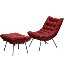 Kit Poltrona e Puff Decorativo Costela Veludo Vermelho - Montanaris Decor Kit Poltrona e Puff Decorativo Costela Veludo Vermelho - Montanaris Decor