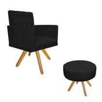 kit Poltrona e Puff Fernanda Base Giratória de Madeira Sala de Estar Suede Preto