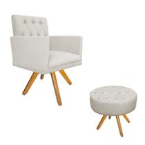 kit Poltrona e Puff Fernanda Base Giratória de Madeira Suede Bege - DAMAFFÊ MÓVEIS