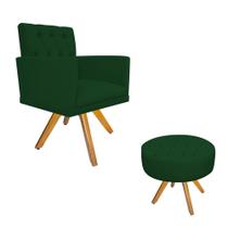 kit Poltrona e Puff Fernanda Base Giratória de Madeira Suede Verde - DAMAFFÊ MÓVEIS