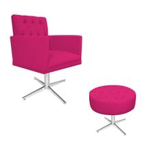 kit Poltrona e Puff Fernanda Base Giratória de Metal Suede Pink - DAMAFFÊ MÓVEIS