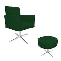 kit Poltrona e Puff Fernanda Base Giratória de Metal Suede Verde - DAMAFFÊ MÓVEIS