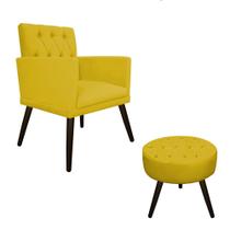 kit Poltrona e Puff Fernanda Palito Tabaco Suede Amarelo - DAMAFFÊ MÓVEIS
