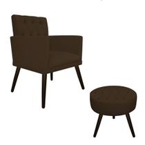 kit Poltrona e Puff Fernanda Palito Tabaco Suede Marrom - DAMAFFÊ MÓVEIS