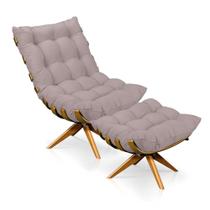 Kit Poltrona e Puff Giratória Costela Linho Rose Base Madeira Straso Móveis Kit Poltrona e Puff Giratória Costela Linho Rose Base Madeira Straso Móveis