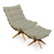 Kit Poltrona e Puff Giratória Costela Suede Bege Base Madeira Straso Móveis Kit Poltrona e Puff Giratória Costela Suede Bege Base Madeira Straso Móveis