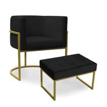 Kit Poltrona e Puff Luana Base Gold Veludo Preto - Montanaris Decor