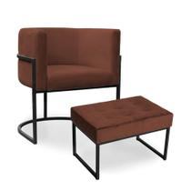 Kit Poltrona e Puff Luana Base Preto Veludo Marrom - Montanaris Decor Kit Poltrona e Puff Luana Base Preto Veludo Marrom - Montanaris Decor