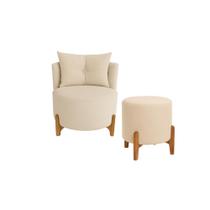 Kit Poltrona e Puff Luna Decorativa Curvo Orgânico Boucle Bege - Montanaris Decor