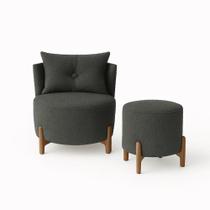 Kit Poltrona e Puff Luna Decorativa Curvo Orgânico Boucle Chumbo - Montanaris Decor