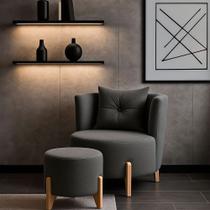Kit Poltrona e Puff Luna Decorativa Curvo Orgânico Boucle Cinza - Montanaris Decor