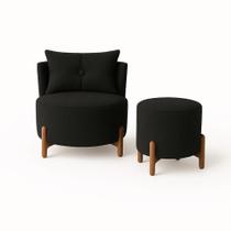 Kit Poltrona e Puff Luna Decorativa Curvo Orgânico Boucle Preto - Montanaris Decor Kit Poltrona e Puff Luna Decorativa Curvo Orgânico Boucle Preto - Montanaris Decor