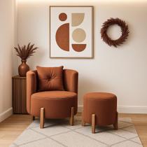 Kit Poltrona e Puff Luna Decorativa Curvo Orgânico Boucle Terracota - Montanaris Decor