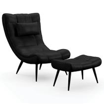 Kit Poltrona e Puff Para Sala de Estar com Almofada e Pés Palito Lord Facto Dunas Preto - Ibiza Kit Poltrona e Puff Para Sala de Estar com Almofada e Pés Palito Lord Facto Dunas Preto - Ibiza