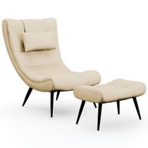 Kit Poltrona e Puff Para Sala de Estar com Almofada e Pés Palito Lord Veludo Luxo Off White - Ibiza Kit Poltrona e Puff Para Sala de Estar com Almofada e Pés Palito Lord Veludo Luxo Off White - Ibiza