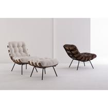 Kit Poltrona e Puff para Sala de Estar Costela Bege Off White
