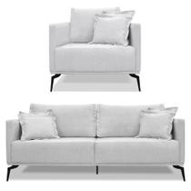 Kit Poltrona e Sofá Living 2 Lugares 1,60m Sirius Linho Cinza Pés Metálicos - Pallazio Kit Poltrona e Sofá Living 2 Lugares 1,60m Sirius Linho Cinza Pés Metálicos - Pallazio