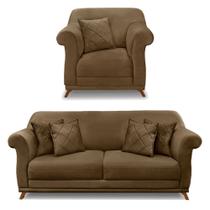Kit Poltrona e Sofá Living 2 Lugares 1,60m Vênus Suede Caramelo Pés Castanho - Pallazio Kit Poltrona e Sofá Living 2 Lugares 1,60m Vênus Suede Caramelo Pés Castanho - Pallazio
