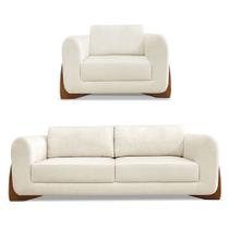 Kit Poltrona e Sofá Living 2 Lugares 1,80m Lottus Linho Natural Pés Castanho - Pallazio Kit Poltrona e Sofá Living 2 Lugares 1,80m Lottus Linho Natural Pés Castanho - Pallazio