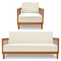 Kit Poltrona e Sofá Living 2 Lugares Marilia 1,60m Linho Natural Base em Madeira Castanho - Pallazio Kit Poltrona e Sofá Living 2 Lugares Marilia 1,60m Linho Natural Base em Madeira Castanho - Pallazio