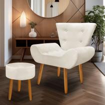 kit poltrona Emila +puff redondo pés palito decorativo