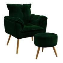 Kit Poltrona Estofada Decorativa Beta e Puff Solar com Pés Palito N-026 Veludo Verde Aradecor