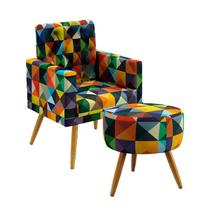 Kit Poltrona Estofada Nina Capitonê com Puff Solar Sued Estampado Colorido Aradecor