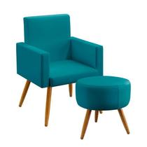 Kit Poltrona Estofada Nina com Puff Solar Sued Azul Turquesa Aradecor Kit Poltrona Estofada Nina com Puff Solar Sued Azul Turquesa Aradecor