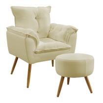 Kit Poltrona Estofada Opala e Puff Solar N-030 Veludo Bege Aradecor